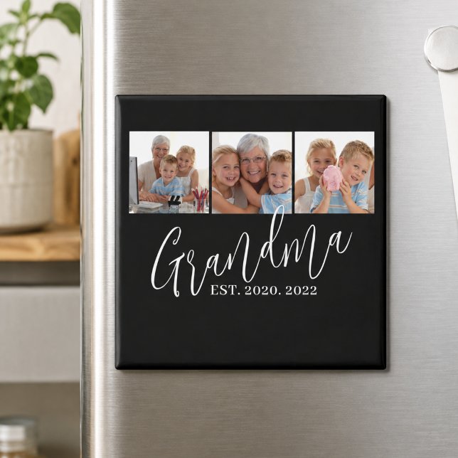 Grandma Established Modern Script Black 3 Photo Magnet (grandma est for her nana black and white first time year established grandma fun modern saying)