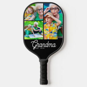 Grandma Established Modern Script Black 3 Photo Pickleball Paddle