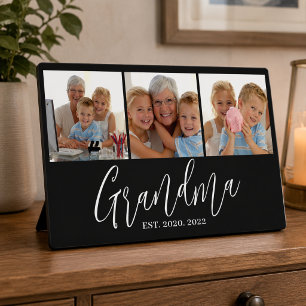 Grandma Established Modern Script Modern 3 Photo Plaque