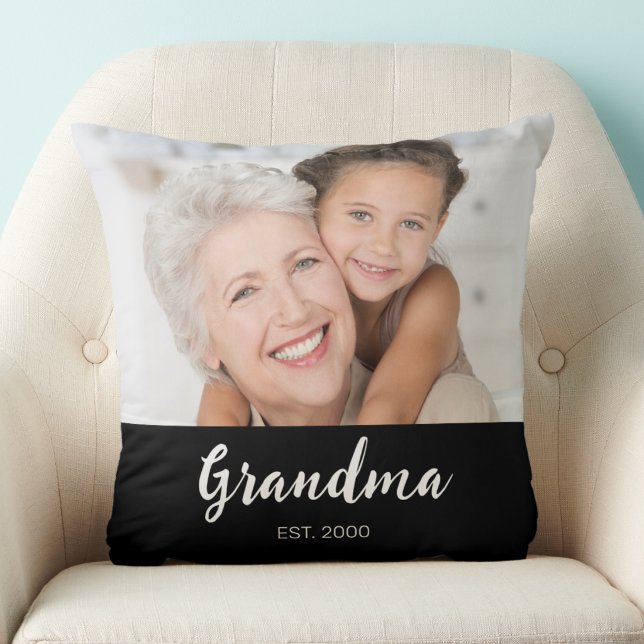 Grandma Established Modern Script Photo Cushion (Creator Uploaded)