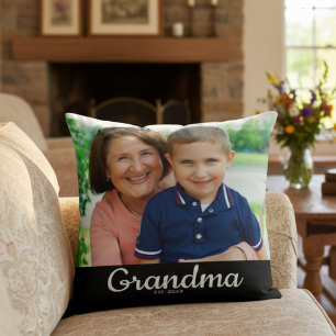 Grandma Established Modern Script Photo Cushion
