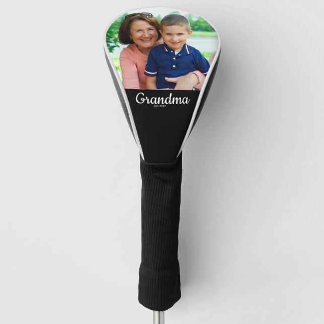 Grandma Established Modern Script Photo  Golf Head Cover (Front)
