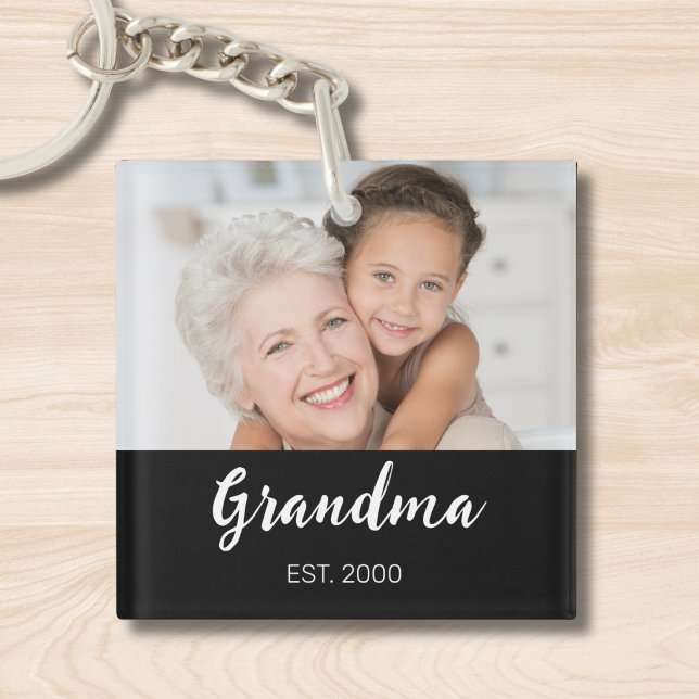 Grandma Established Modern Script Photo Key Ring (Creator Uploaded)