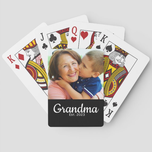 Grandma Established Modern Script Photo  Playing Cards (Back)