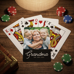 Grandma Established Modern Script Photo Playing Cards