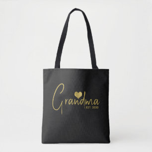 Grandma Established New Grandma Gift Gold Black Tote Bag