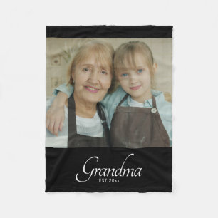 Grandma Established Photo Gift Fleece Blanket