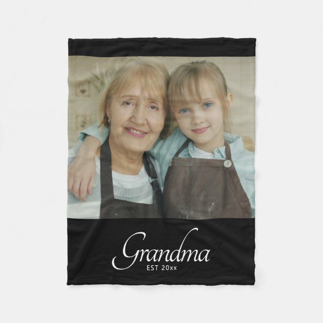 Grandma Established Photo Gift Fleece Blanket (Front)