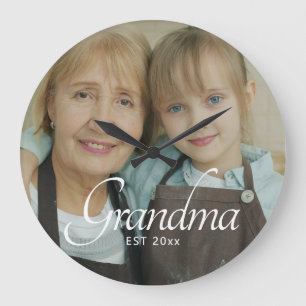 Grandma Established Photo Gift Large Clock