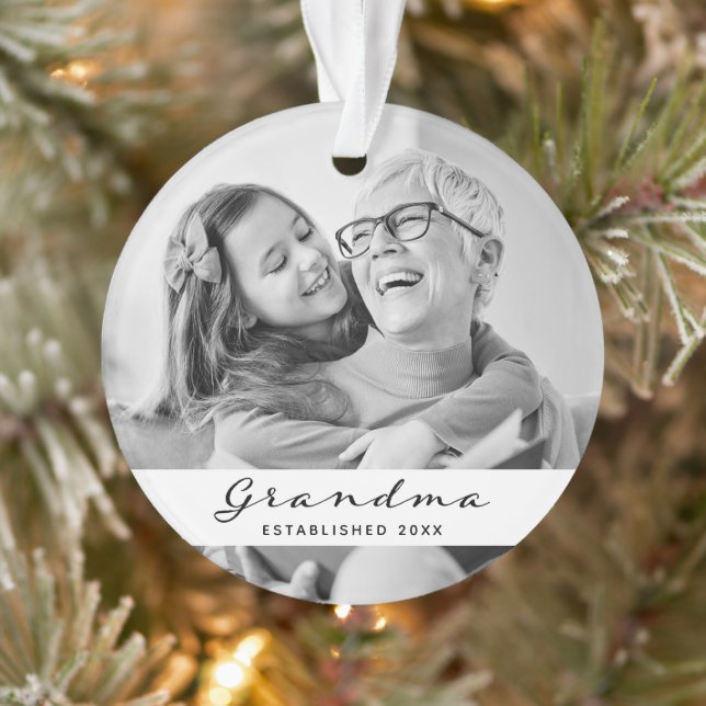 Grandma Established | Photo Heart Black and White Ornament (Tree)