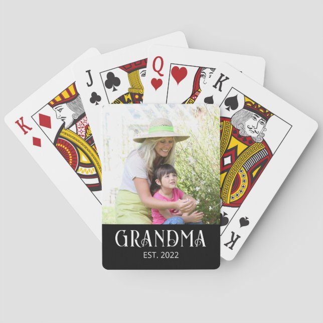 Grandma Established Photo  Playing Cards (Back)
