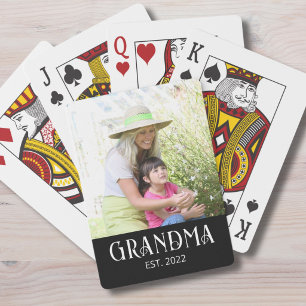 Grandma Established Photo  Playing Cards