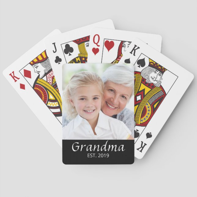 Grandma Established Photo  Playing Cards (Back)
