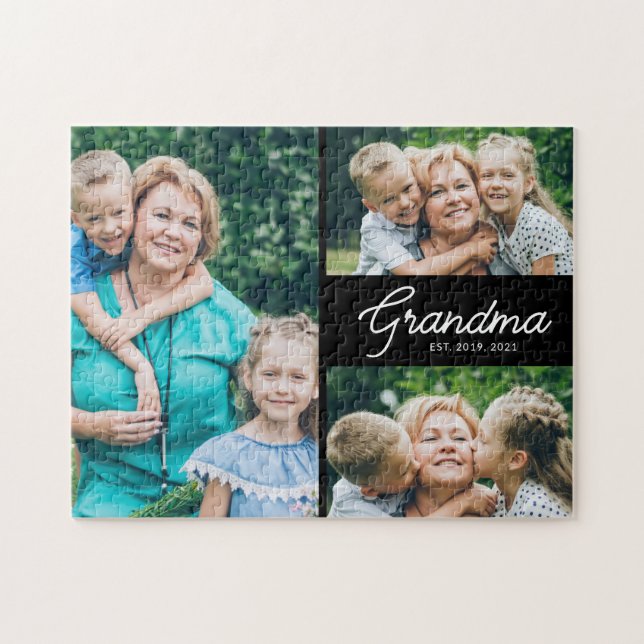 Grandma Established Script 3 Photo Jigsaw Puzzle (Horizontal)