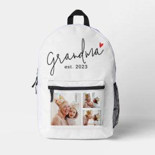 Grandma Established Script 3 Photo Printed Backpack