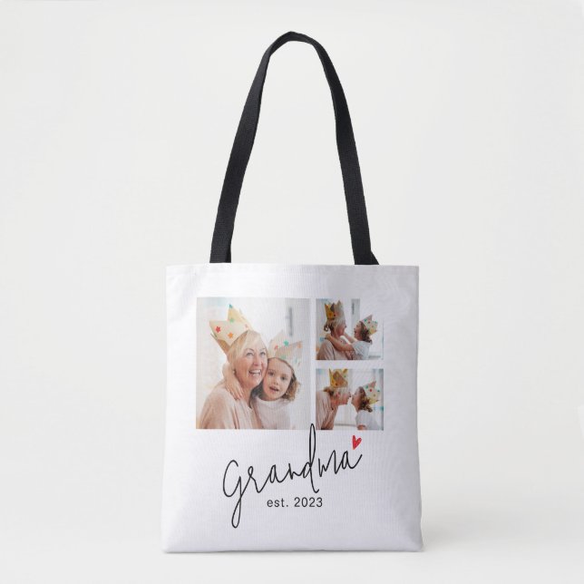 Grandma Established Script 3 Photo Tote Bag (Front)
