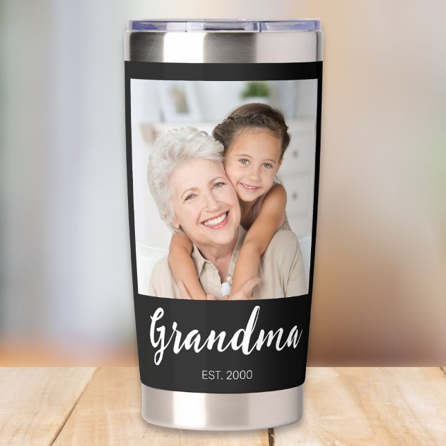 Grandma Established Script Black 2 Photo  Insulated Tumbler (Creator Uploaded)