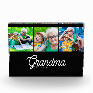 Grandma Established Script Black 3 Photo Block