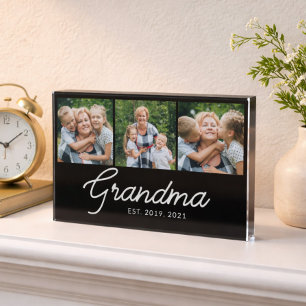 Grandma Established Script Black 3 Photo Block