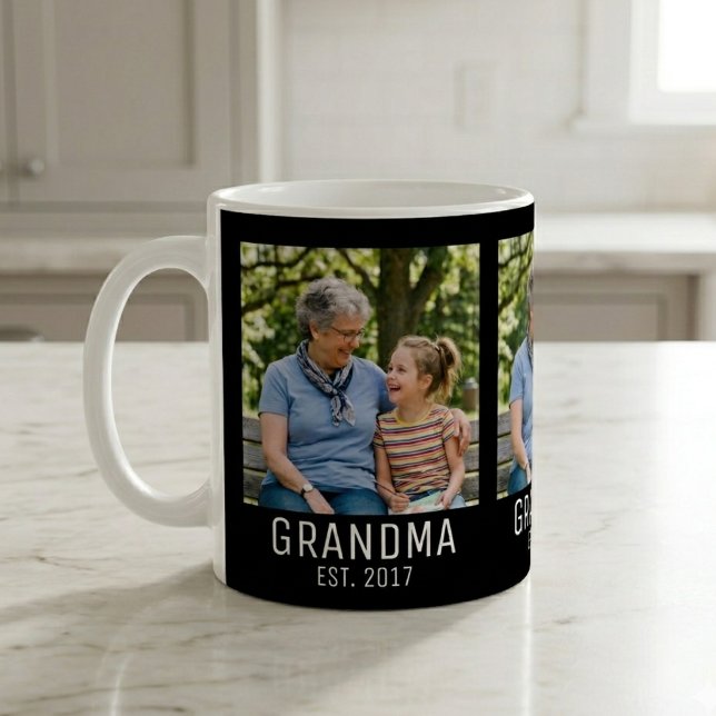Grandma Established Script Black 3 Photo  Coffee Mug (Creator Uploaded)