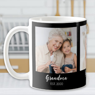 Grandma Established Script Black 3 Photo Coffee Mug