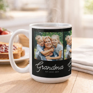 Grandma Established Script Black 3 Photo Coffee Mug