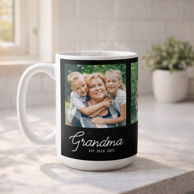Grandma Established Script Black 3 Photo Coffee Mug (Creator Uploaded)