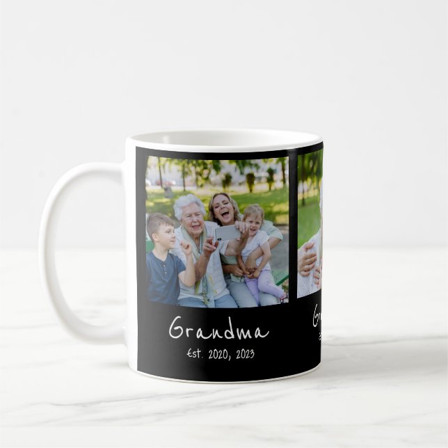 Grandma Established Script Black 3 Photo Coffee Mug (Left)