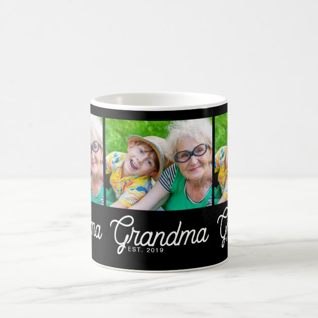 Grandma Established Script Black 3 Photo Coffee Mug (Center)