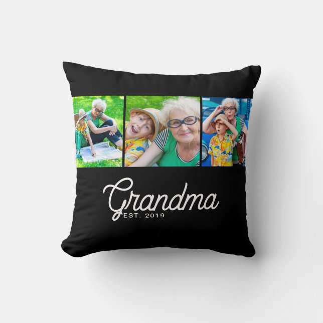 Grandma Established Script Black 3 Photo Cushion (Front)