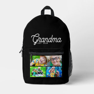 Grandma Established Script Black 3 Photo Printed Backpack