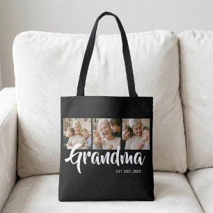 Grandma Established Script Black 3 Photo Tote Bag