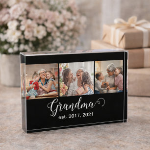 Grandma Established Script Gift 3 Photo Block