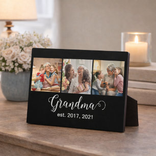 Grandma Established Script Gift 3 Photo Plaque