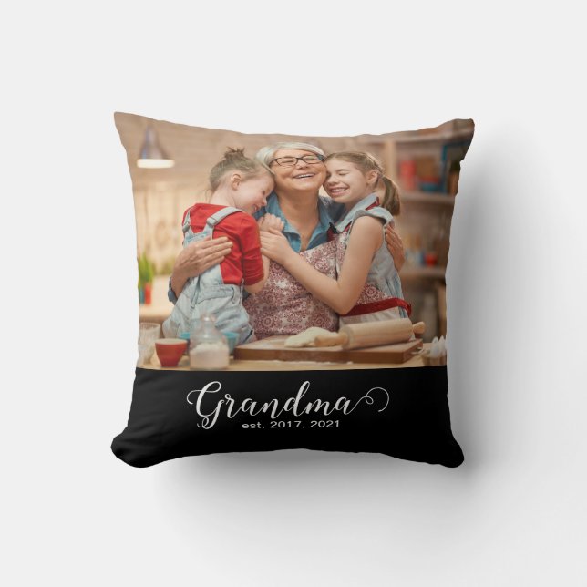 Grandma Established Script Gift Photo Cushion (Front)
