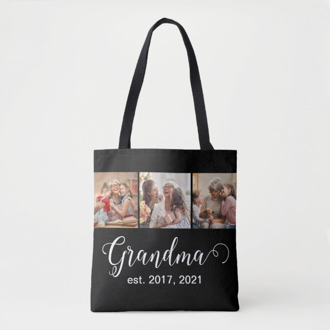 Grandma Established Script Gift Photo Tote Bag (Front)