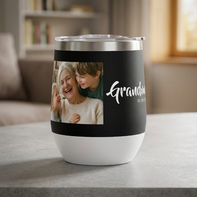 Grandma Established Script Photo (Grandma Established Script Photo Wine Tumbler)