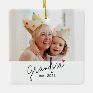 Grandma Established Script Photo Ceramic Ornament