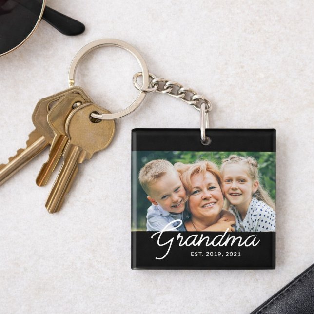 Grandma Established Script Photo Gift Key Ring (Creator Uploaded)