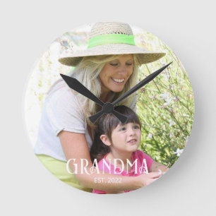 Grandma Established Script Photo  Round Clock