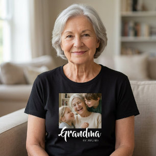 Grandma Established Script Photo T-Shirt