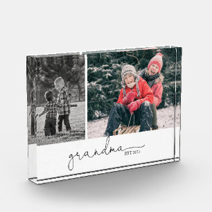 Grandma Established Script Two Photo Gift Block