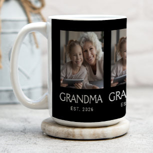 Grandma Established Typography Black 3 Photo Coffee Mug