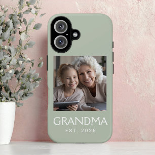 Grandma Established Typography Photo Sage Green iPhone 16 Case