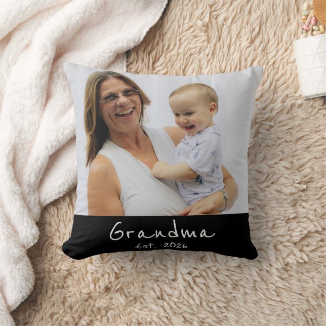 Grandma Established white script photo Cushion (Blanket)
