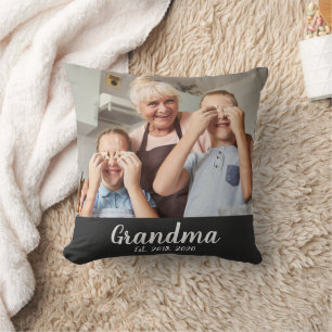 Grandma Established White Script Photo Cushion