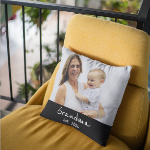Grandma Established white script photo Cushion