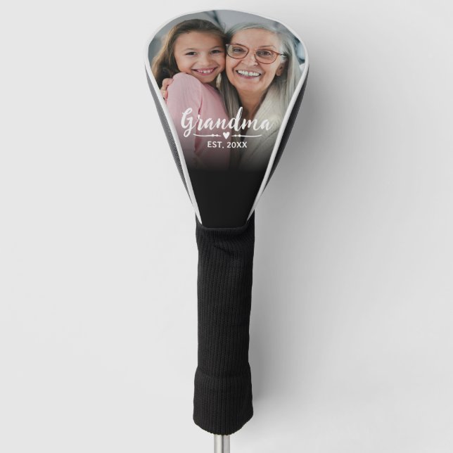 Grandma Established White Script Photo Golf Head Cover (Front)