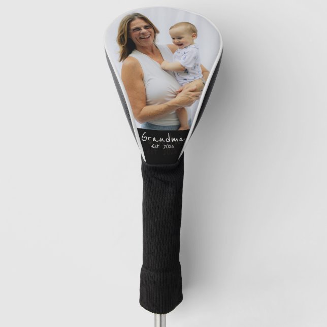 Grandma Established white script photo Golf Head Cover (Front)