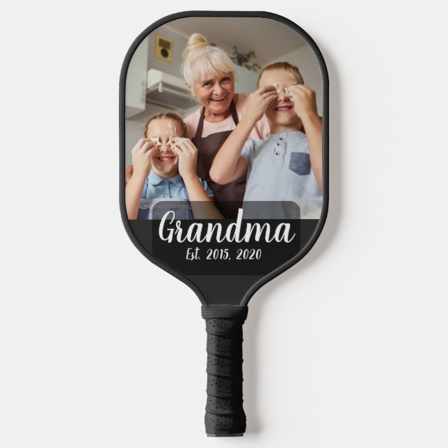 Grandma Established White Script Photo Pickleball Paddle (Front)
